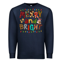 Navy Merry And Bright Premium Sweatshirt - FaDigitalArtStudio