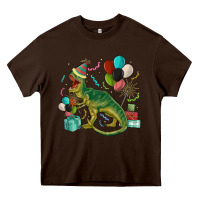 Chocolate Brown party t rex Heavy Core Tee - MaliasSmallBusiness