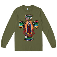 Army Green Our Lady Of Guadalupe Cross Long Sleeve Tee - RanaPortraitStore