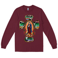 Burgundy Our Lady Of Guadalupe Cross Long Sleeve Tee - RanaPortraitStore