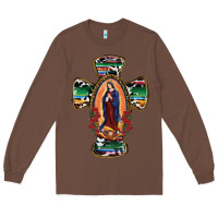 Chestnut Our Lady Of Guadalupe Cross Long Sleeve Tee - RanaPortraitStore