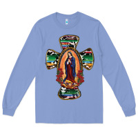 Colony Blue Our Lady Of Guadalupe Cross Long Sleeve Tee - RanaPortraitStore