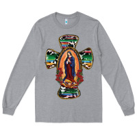 Heather Grey Our Lady Of Guadalupe Cross Long Sleeve Tee - RanaPortraitStore