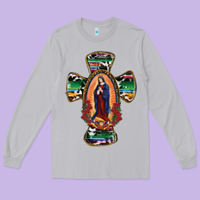 Our Lady Of Guadalupe Cross Long Sleeve Tee Designed By Ranaportraitstore