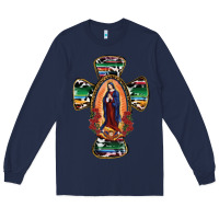 Navy Our Lady Of Guadalupe Cross Long Sleeve Tee - RanaPortraitStore