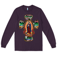 Plum Our Lady Of Guadalupe Cross Long Sleeve Tee - RanaPortraitStore