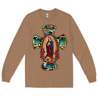 Toasted Coconut Our Lady Of Guadalupe Cross Long Sleeve Tee - RanaPortraitStore