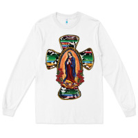 White Our Lady Of Guadalupe Cross Long Sleeve Tee - RanaPortraitStore
