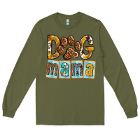 Army Green Dog Mama with Paw Long Sleeve Tee - texasbilliewilder
