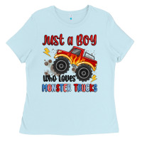 Baby Blue just a boy who loves monster trucks Ladies Tee - MaliasSmallBusiness