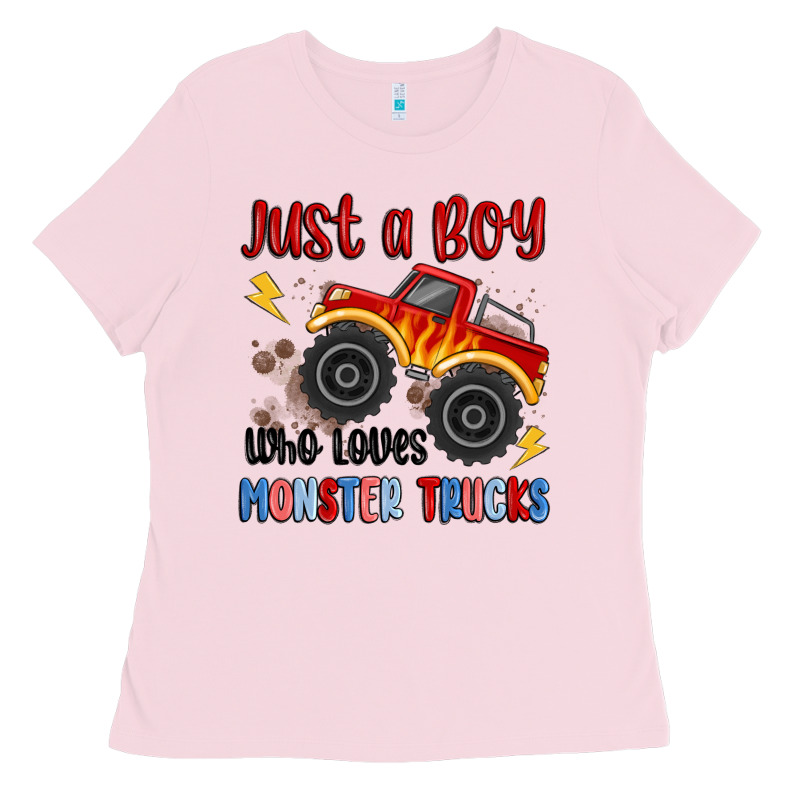 Just A Boy Who Loves Monster Trucks Ladies Tee by MaliasSmallBusiness | Teevron
