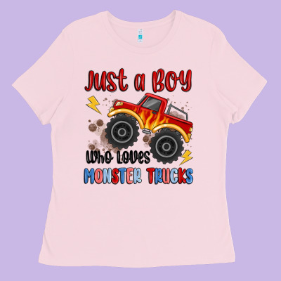Just A Boy Who Loves Monster Trucks Ladies Tee Designed By Maliassmallbusiness