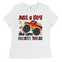 White just a boy who loves monster trucks Ladies Tee - MaliasSmallBusiness