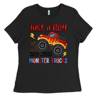 Black just a boy who loves monster trucks Ladies Tee - MaliasSmallBusiness
