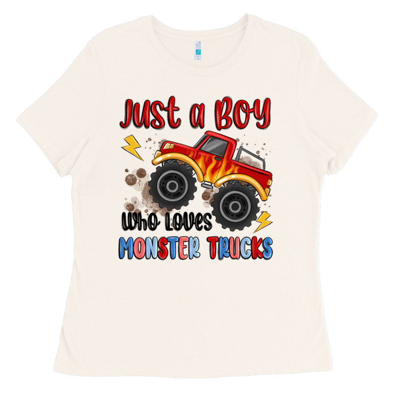 Just A Boy Who Loves Monster Trucks Ladies Tee by MaliasSmallBusiness | Teevron