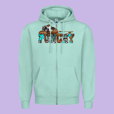 Western Cowboy Hat Punchy Zipper Hoodie Designed By Oliviacreatesart