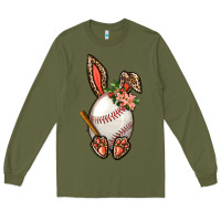 Army Green Baseball Easter Bunny Long Sleeve Tee - NancyCooperArtShop