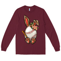 Burgundy Baseball Easter Bunny Long Sleeve Tee - NancyCooperArtShop
