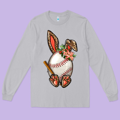 Baseball Easter Bunny Long Sleeve Tee Designed By Nancycooperartshop