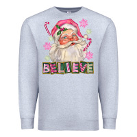 Heather Grey Pink Believe Santa Christmas Premium Sweatshirt - FaDigitalArtStudio
