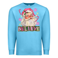 Ocean Blue Pink Believe Santa Christmas Premium Sweatshirt - FaDigitalArtStudio