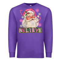 Purple Pink Believe Santa Christmas Premium Sweatshirt - FaDigitalArtStudio