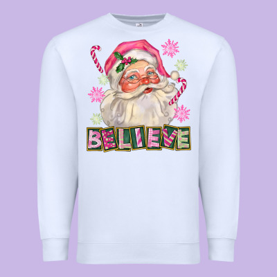 Pink Believe Santa Christmas Premium Sweatshirt Designed By Fadigitalartstudio