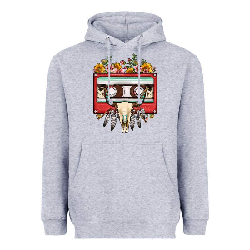 Bull Skull Sunflower Floral Cassette Heavyweight Hoodie by FaDigitalArtStudio | Teevron