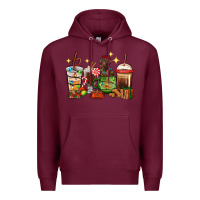 Burgundy Christmas coffee cups with Labrador Premium Hoodie - RanaPortraitStore