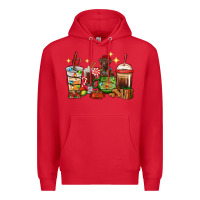 Red Christmas coffee cups with Labrador Premium Hoodie - RanaPortraitStore