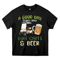 Black a god day starts with golf carts and beer Heavy Core Tee - MaliasSmallBusiness