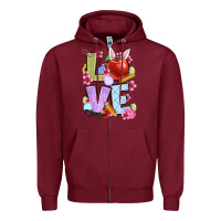 Burgundy Easter love Teacher Zipper Hoodie - OliviaCreatesArt