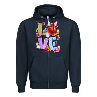 Navy Easter love Teacher Zipper Hoodie - OliviaCreatesArt