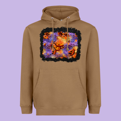 Halloween Pumpkin And Leopard Background Heavyweight Hoodie Designed By Bundleandbundleshop