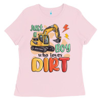 Bubblegum Pink just a boy who loves dirt Ladies Tee - MaliasSmallBusiness