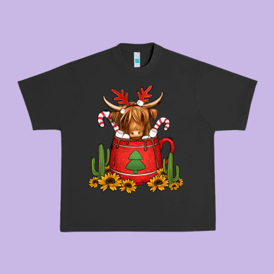 Hot Coco Christmas Highland Cow Urban Heavy Tee Designed By Jasminsmagicworld