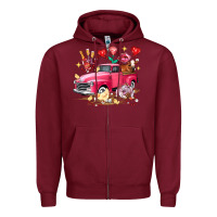 Burgundy Valentine's Day Truck Farm Animals Zipper Hoodie - FaDigitalArtStudio