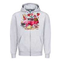 Heather Grey Valentine's Day Truck Farm Animals Zipper Hoodie - FaDigitalArtStudio