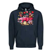 Navy Valentine's Day Truck Farm Animals Zipper Hoodie - FaDigitalArtStudio