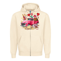 Sandshell Valentine's Day Truck Farm Animals Zipper Hoodie - FaDigitalArtStudio