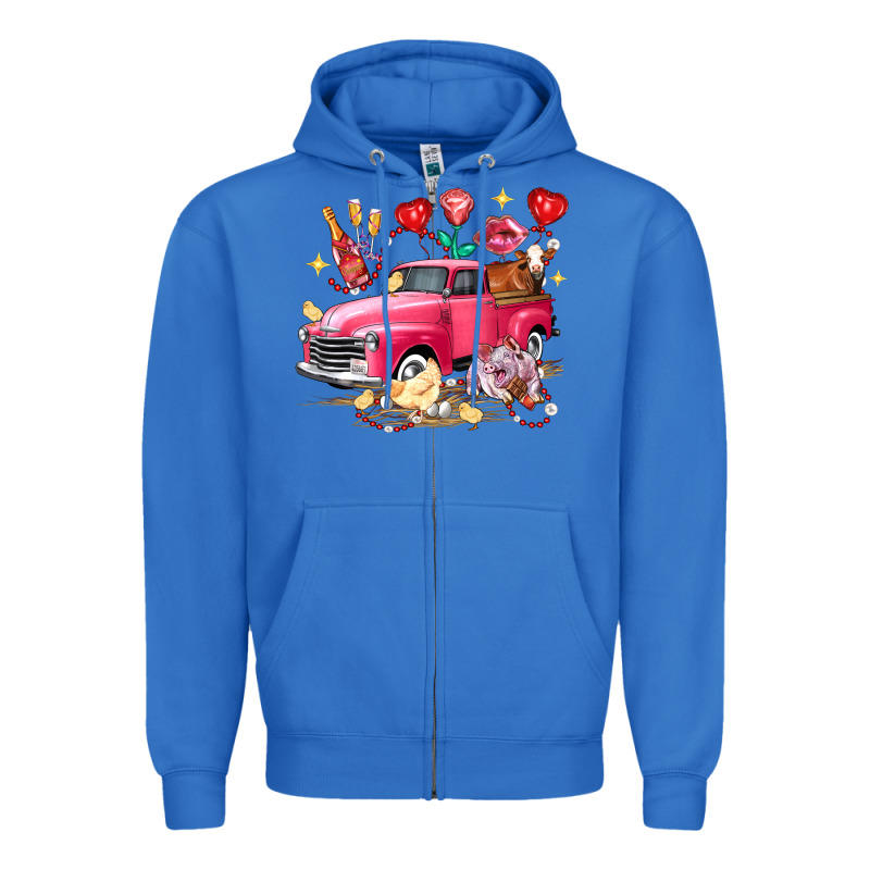 Valentine's Day Truck Farm Animals Zipper Hoodie by FaDigitalArtStudio | Teevron