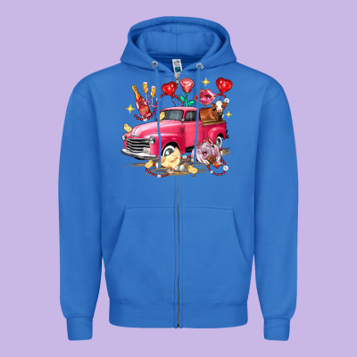 Valentine's Day Truck Farm Animals Zipper Hoodie Designed By Fadigitalartstudio