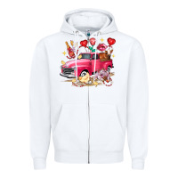 White Valentine's Day Truck Farm Animals Zipper Hoodie - FaDigitalArtStudio