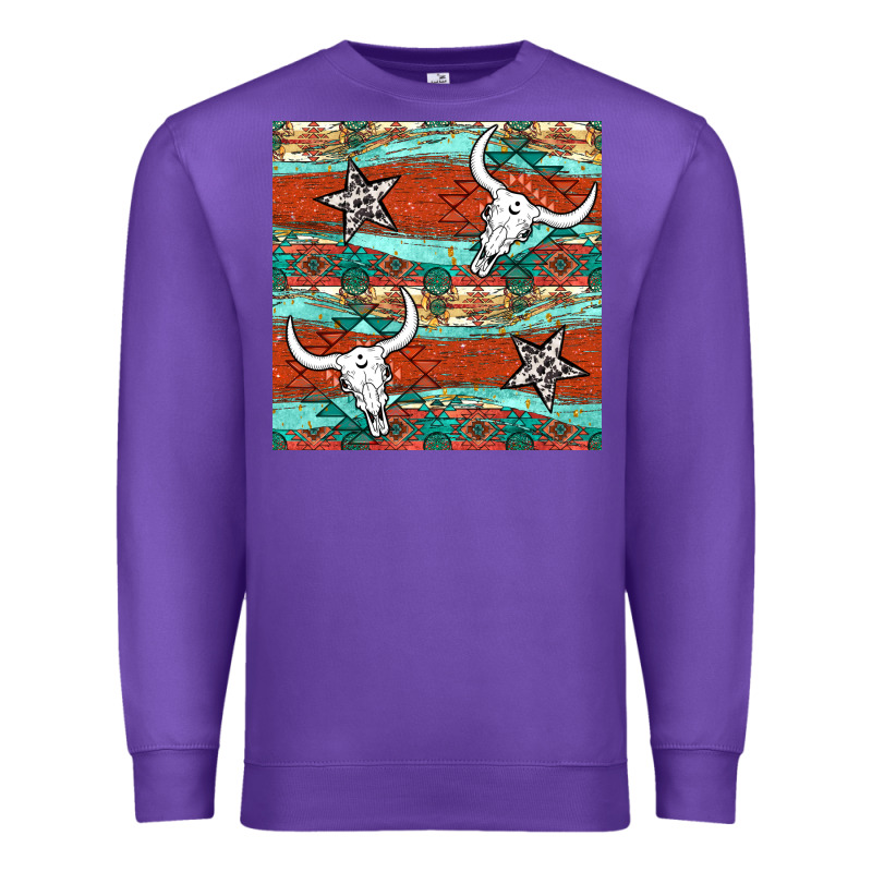 Western Aztec Bull Skull Stars Seamless Pattern Premium Sweatshirt by BundleAndBundleShop | Teevron