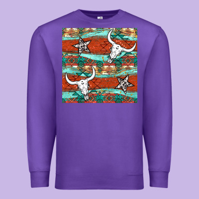Western Aztec Bull Skull Stars Seamless Pattern Premium Sweatshirt Designed By Bundleandbundleshop