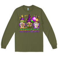 Army Green Mardi Gras crew with gnomes Long Sleeve Tee - NancyCooperArtShop