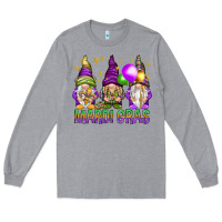 Heather Grey Mardi Gras crew with gnomes Long Sleeve Tee - NancyCooperArtShop
