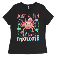 Black just a kid who loves axolotls Ladies Tee - MaliasSmallBusiness