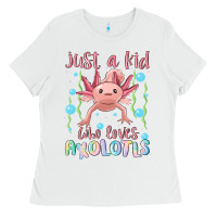 White just a kid who loves axolotls Ladies Tee - MaliasSmallBusiness
