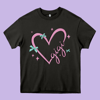 Gigi With Heart And Ribbons Heavy Core Tee Designed By Maliassmallbusiness